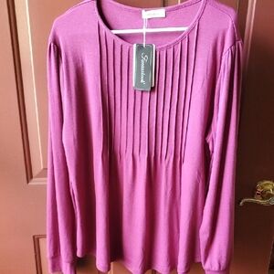 Fantaslook Nwt Chic Pink Long Sleeve Pleated Blouse